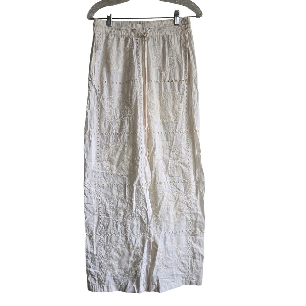 Zara Small Wide Leg Pants Womens Cream Excellent Eyelet Lace Patchwork Boho